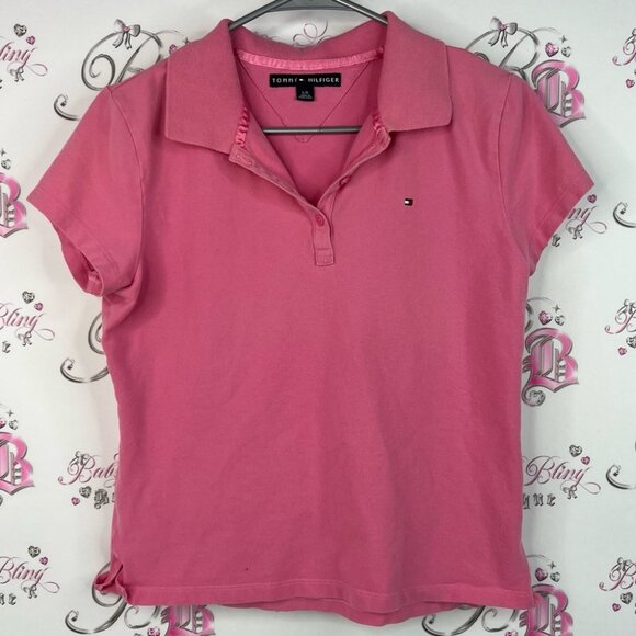 Tommy Hilfiger collar shirt tee tshirt Classic Pink Short Sleeve Polo - Picture 1 of 8
